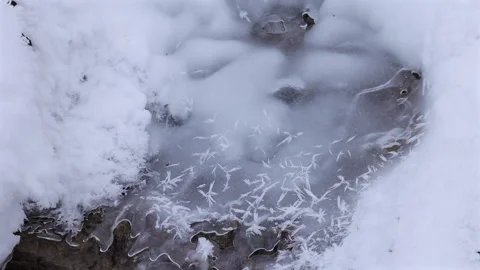 Frozen Stream with Snowy Ice Formation in Nature Video stock 328988719