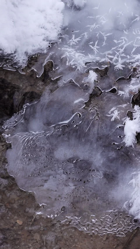 Frozen Stream with Snowy Ice Formation in Nature Stock Footage 328988857
