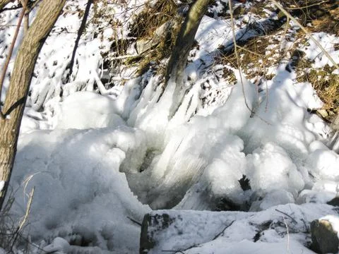 Frozen stream in winter mountains Stock Photos