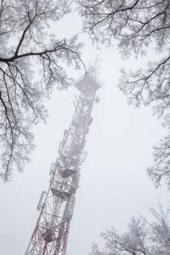 Frozen telecommunication pillar Stock Photos