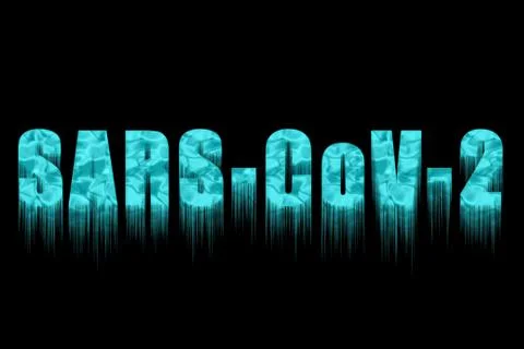 Frozen text - SARS CoV 2 - with icicles. Stock Illustration