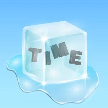 Frozen time in an ice cube. Black shiny text in 3d style. Continuation of t.. Stock Illustration