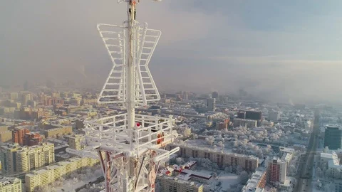 Frozen tower of the television center Stock Footage 102374739