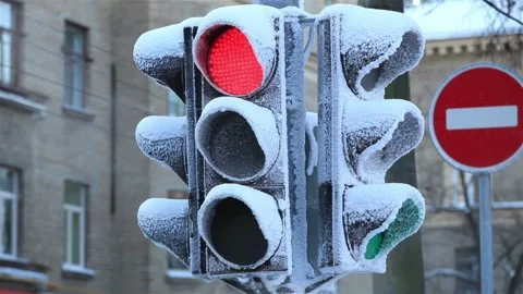Frozen traffic light Stock Footage 297461473