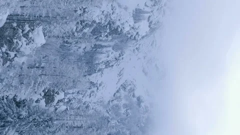 Frozen tree tops at mountain summit vertical video winter beautiful snowy Stock Footage 230637859
