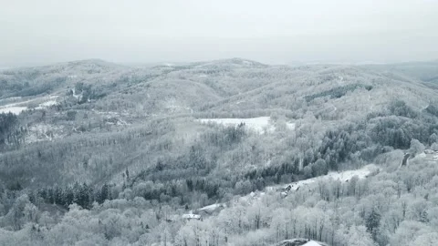 Frozen trees in mountains. Winter landscape. Drone Footage Stock Footage 233163113