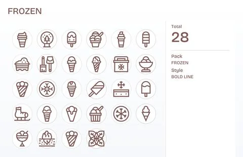 Frozen Vector Icon Arsenal with 28 256x256 Bold Line Pixel Aligned designs Stock Illustration