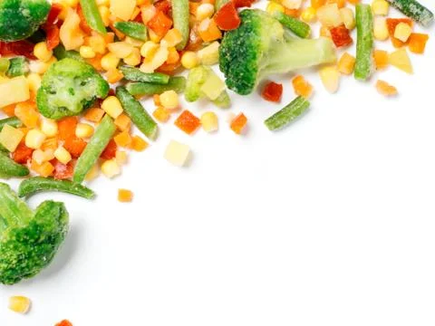 Frozen vegetables assorted isolated on whit 스톡 사진