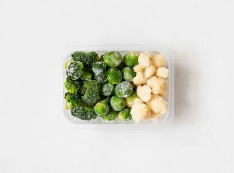 Frozen vegetables. Cabbage set. Broccoli, brussels sprouts and cauliflower  Stock Photos