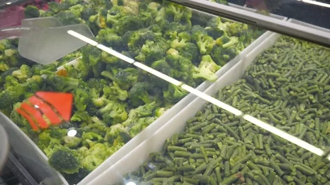 Frozen vegetables in the refrigerator. Beans, broccoli Stock Footage 265276000
