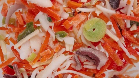 Frozen vegetables rotation in circle. Mexican Vegetables for Ramen, Turning Stock Footage 270946327