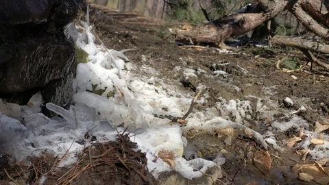 Frozen water of artificial waterfall 4K video Stock Footage 107722003