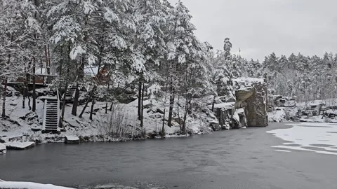 Frozen Water in the Canyon Stock Footage 295352024