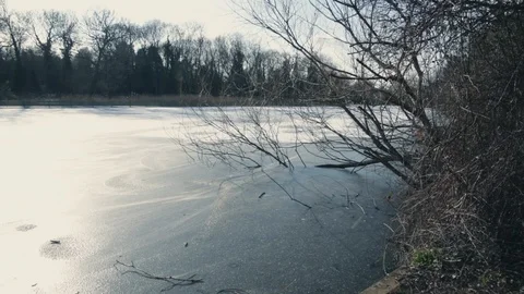 Frozen water in the lake Stock Footage 86482425