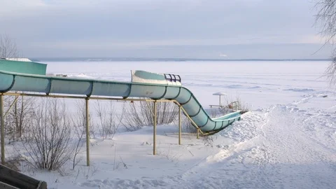 Frozen water park slide Video stock 121587752