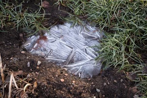 Frozen water in a puddle Stock Photos