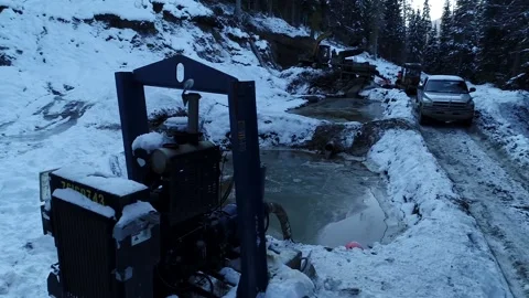 Frozen Water Pump in Mountain Mining Site Stock Footage 146612676