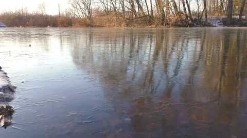 Frozen water on the river Stock Footage 82050223
