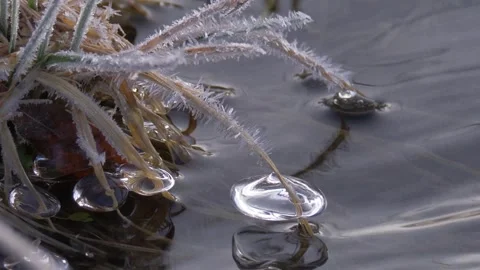 Frozen waterdrops above the river Stock Footage 280947055