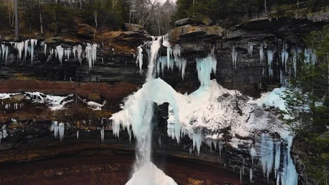 Frozen waterfall aerial Stock Footage 89710663