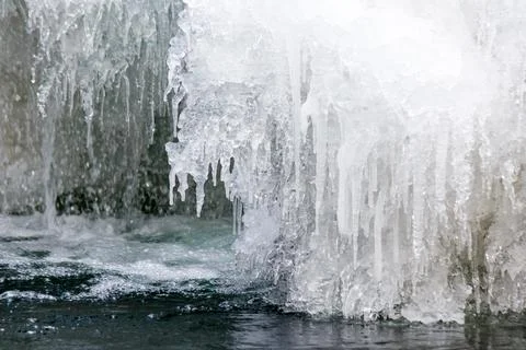 Frozen waterfall close up view Stock Photos