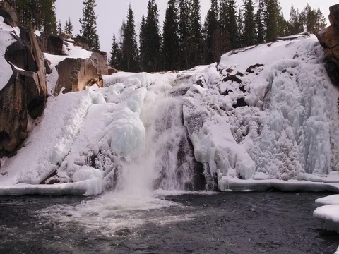 Frozen waterfall Stock Footage 73960464