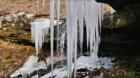 Frozen Waterfall in the Forests of Mammoth Cave National Park Stock Footage 102394802