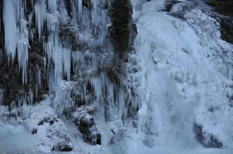 Frozen waterfall hiking Stock Photos