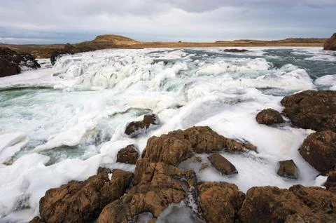 Frozen waterfall in Iceland Stock Photos