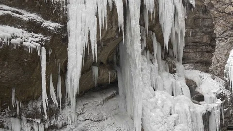 Frozen waterfall with icicles Stock Footage 85235500