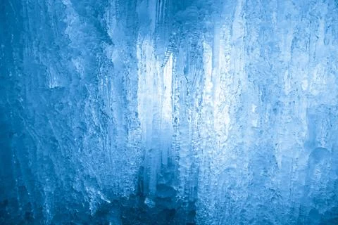Frozen waterfall. Icicles structure Stock Photos