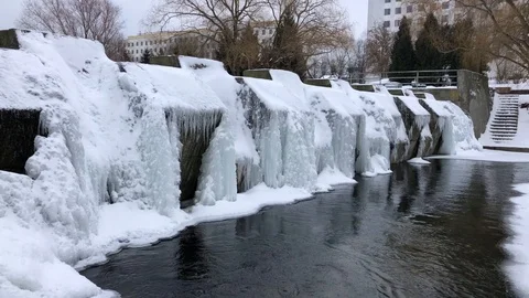 Frozen waterfall. Minsk, Belarus Stock Footage 102276003
