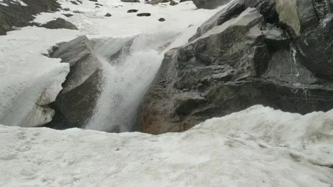 Frozen waterfall on the mountain. Low Angle View of ice waterfall Video stock 232654364