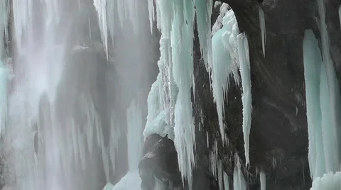 Frozen waterfall in the mountains Stock Footage 62488020