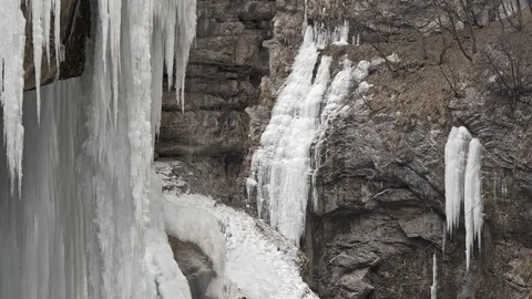 Frozen waterfall in the mountains Stock Footage 85238007