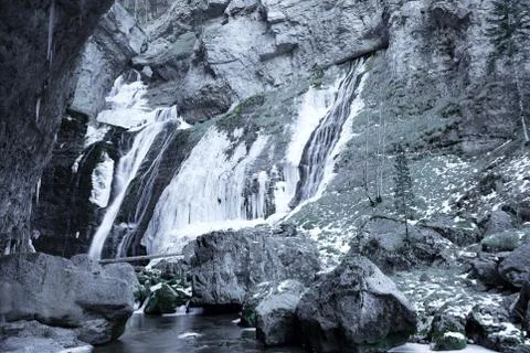 Frozen waterfall in Ordesa Stock Photos