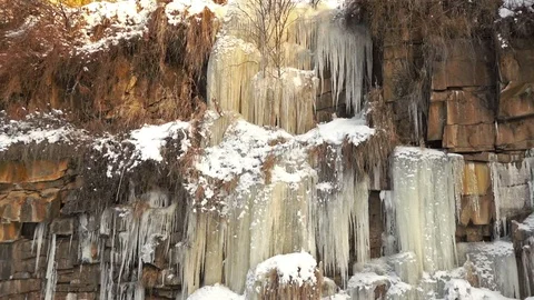 Frozen Waterfall on a Rock Stock Footage 85927136
