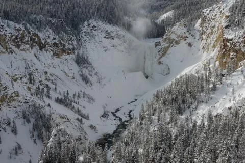 Frozen waterfall in small valley Stock Photos
