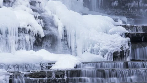 Frozen Waterfall Time Lapse 5 Stock Footage 132910787