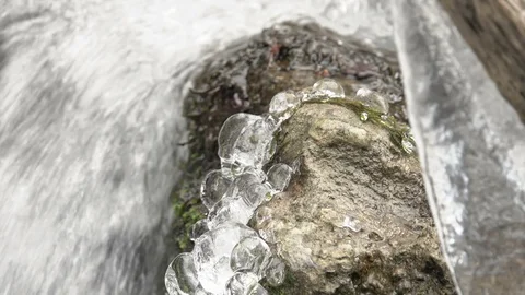 Frozen waterfall in winter Stock Footage 86288508