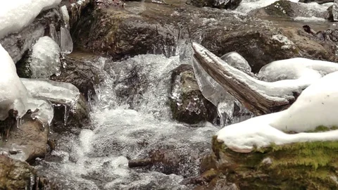 Frozen waterfall in winter Stock Footage 86289368