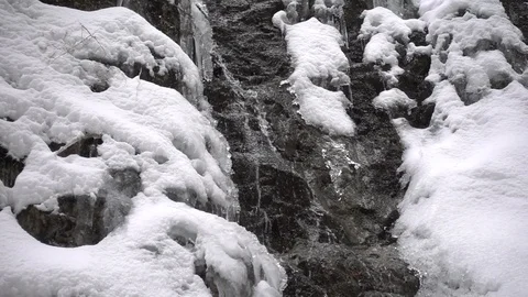 Frozen waterfall in winter slow motion Stock Footage 87906037