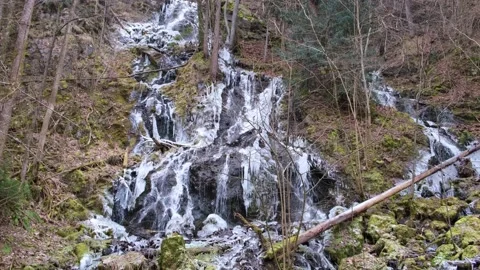 Frozen Waterfall in the Woods Stock Footage 234068918