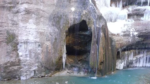 Frozen waterfalls Stock Footage 161468889