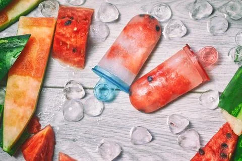 Frozen watermelon popsicles Stock Photos