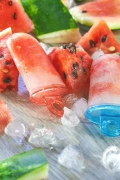 Frozen watermelon popsicles Stock Photos