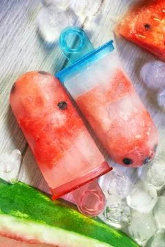 Frozen watermelon popsicles Stock Photos