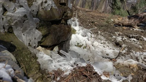 Frozen waters of artificial waterfall 4K video Stock Footage 107723175
