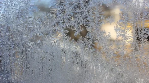 Frozen window with city background Stock Footage 56909558