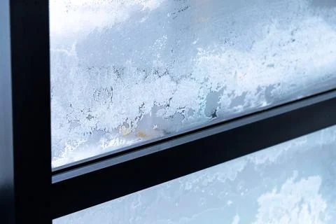 Frozen window glass, bad ventilation Stock Photos